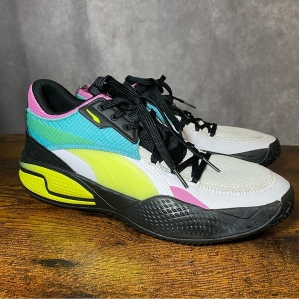 Puma Court‎ Rider SWxP 377420-01 Men's US 9.5 Shoes White Yellow Alert Sneakers